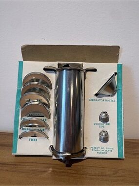 Vintage Metal Cookie Press with Decorative Nozzle - Silver